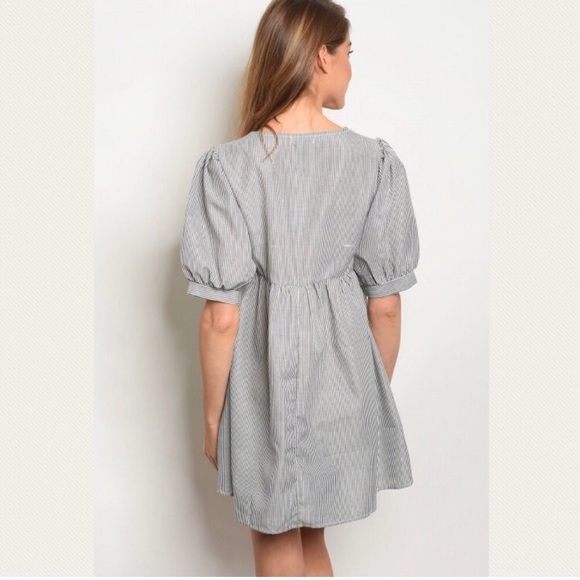 Black Pinstripe Dress with Embroidery - Picture 3 of 4